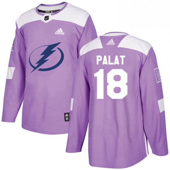 Mens Adidas Tampa Bay Lightning 18 Ondrej Palat Authentic Purple Fights Cancer Practice NHL Jersey