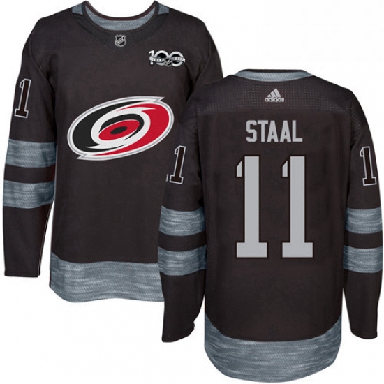 Mens Adidas Carolina Hurricanes 11 Jordan Staal Authentic Black 1917 2017 100th Anniversary NHL Jers