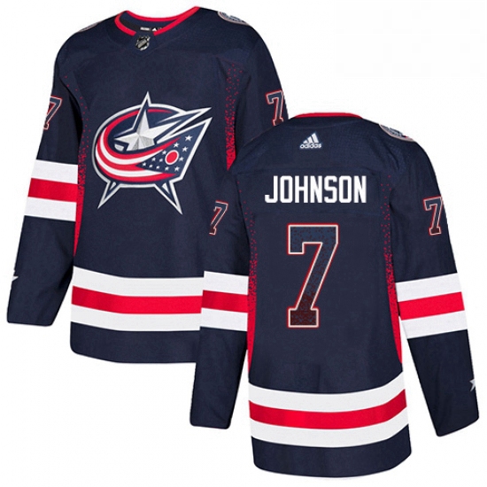 Mens Adidas Columbus Blue Jackets 7 Jack Johnson Authentic Navy Blue Drift Fashion NHL Jersey