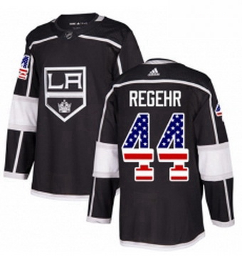 Mens Adidas Los Angeles Kings 44 Robyn Regehr Authentic Black USA Flag Fashion NHL Jersey