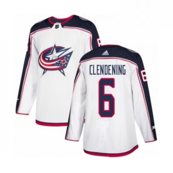 Mens Adidas Columbus Blue Jackets 6 Adam Clendening Authentic White Away NHL Jersey