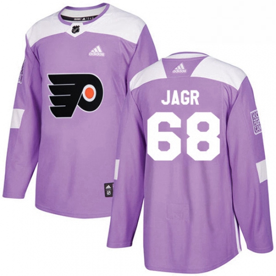 Mens Adidas Philadelphia Flyers 68 Jaromir Jagr Authentic Purple Fights Cancer Practice NHL Jersey