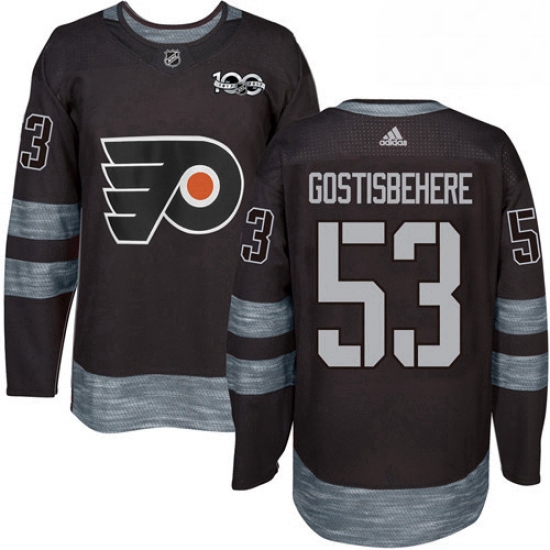 Mens Adidas Philadelphia Flyers 53 Shayne Gostisbehere Premier Black 1917 2017 100th Anniversary NHL