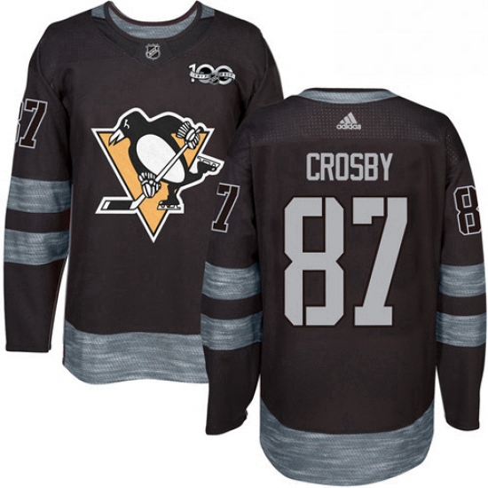 Mens Adidas Pittsburgh Penguins 87 Sidney Crosby Authentic Black 1917 2017 100th Anniversary NHL Jer