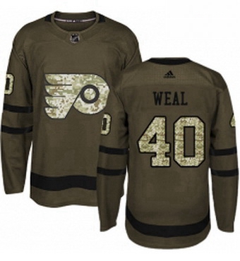 Mens Adidas Philadelphia Flyers 40 Jordan Weal Authentic Green Salute to Service NHL Jersey