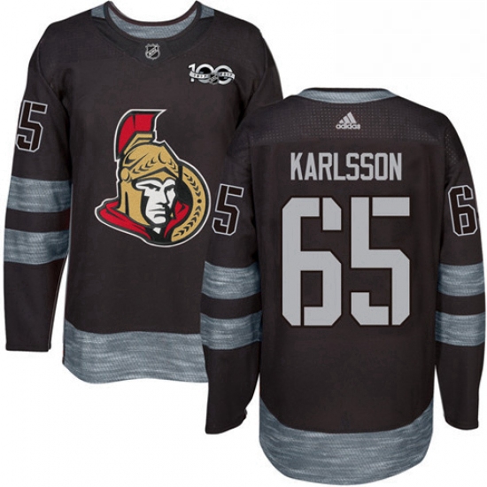 Mens Adidas Ottawa Senators 65 Erik Karlsson Authentic Black 1917 2017 100th Anniversary NHL Jersey