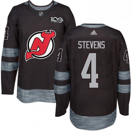 Mens Adidas New Jersey Devils 4 Scott Stevens Authentic Black 1917 2017 100th Anniversary NHL Jersey