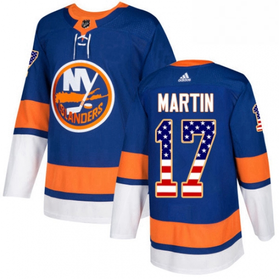 Mens Adidas New York Islanders 17 Matt Martin Authentic Royal Blue USA Flag Fashion NHL Jersey