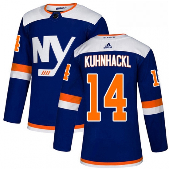 Mens Adidas New York Islanders 14 Tom Kuhnhackl Premier Blue Alternate NHL Jersey