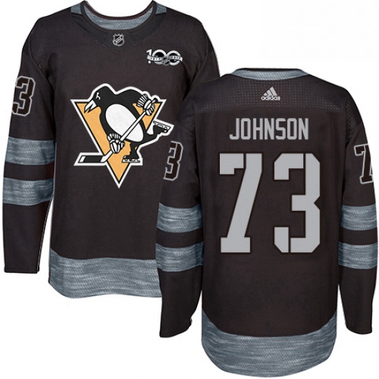 Mens Adidas Pittsburgh Penguins 73 Jack Johnson Authentic Black 1917 2017 100th Anniversary NHL Jers