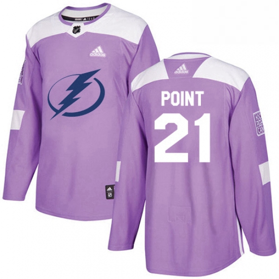 Mens Adidas Tampa Bay Lightning 21 Brayden Point Authentic Purple Fights Cancer Practice NHL Jersey