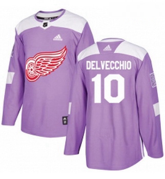 Youth Adidas Detroit Red Wings 10 Alex Delvecchio Authentic Purple Fights Cancer Practice NHL Jersey