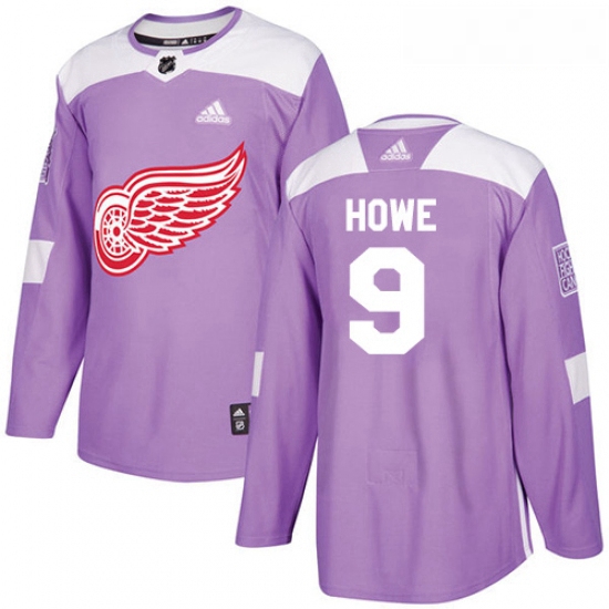 Youth Adidas Detroit Red Wings 9 Gordie Howe Authentic Purple Fights Cancer Practice NHL Jersey