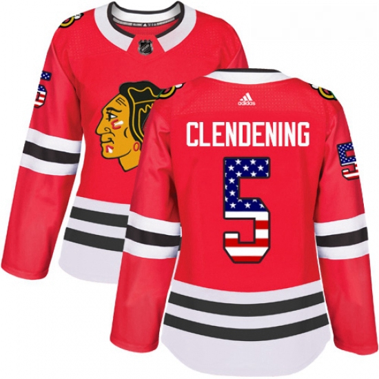 Womens Adidas Chicago Blackhawks 5 Adam Clendening Authentic Red USA Flag Fashion NHL Jersey