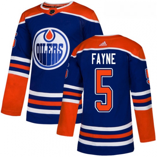 Youth Adidas Edmonton Oilers 5 Mark Fayne Authentic Royal Blue Alternate NHL Jersey