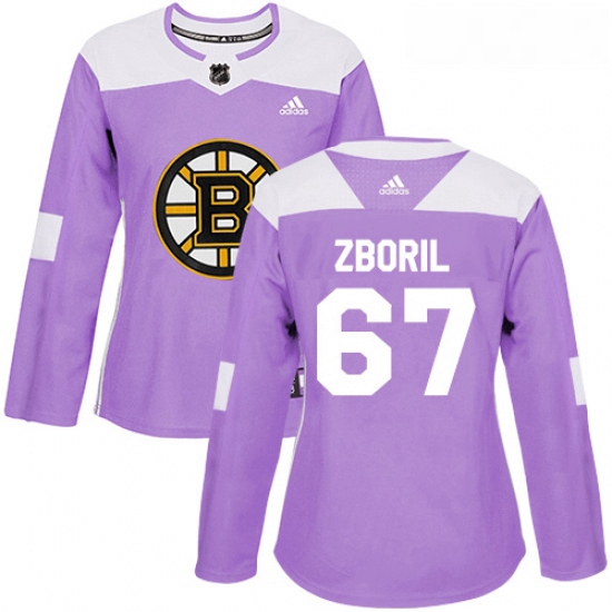 Womens Adidas Boston Bruins 67 Jakub Zboril Authentic Purple Fights Cancer Practice NHL Jersey