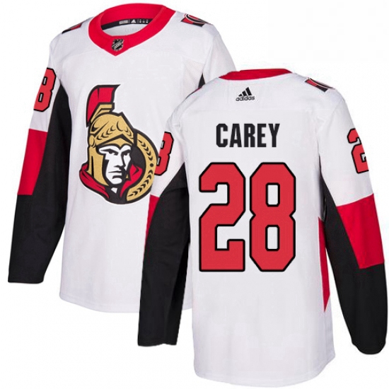 Mens Adidas Ottawa Senators 28 Paul Carey Authentic White Away NHL Jersey