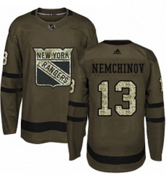 Mens Adidas New York Rangers 13 Sergei Nemchinov Authentic Green Salute to Service NHL Jersey