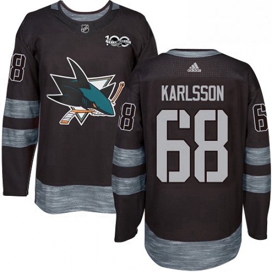 Mens Adidas San Jose Sharks 68 Melker Karlsson Authentic Black 1917 2017 100th Anniversary NHL Jerse