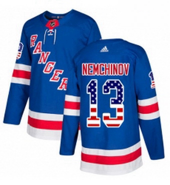 Mens Adidas New York Rangers 13 Sergei Nemchinov Authentic Royal Blue USA Flag Fashion NHL Jersey