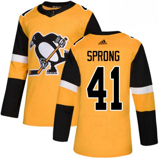 Mens Adidas Pittsburgh Penguins 41 Daniel Sprong Premier Gold Alternate NHL Jersey