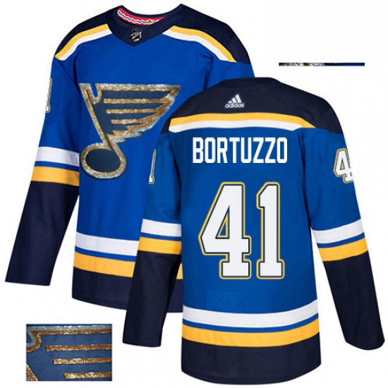 Mens Adidas St Louis Blues 41 Robert Bortuzzo Authentic Royal Blue Fashion Gold NHL Jersey