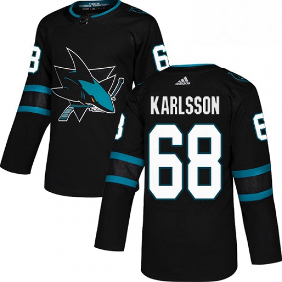 Mens Adidas San Jose Sharks 68 Melker Karlsson Premier Black Alternate NHL Jersey