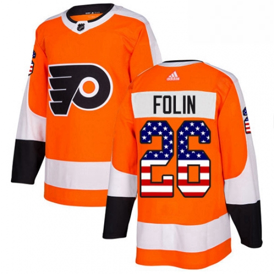 Mens Adidas Philadelphia Flyers 26 Christian Folin Authentic Orange USA Flag Fashion NHL Jersey