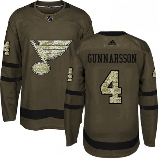 Mens Adidas St Louis Blues 4 Carl Gunnarsson Premier Green Salute to Service NHL Jersey