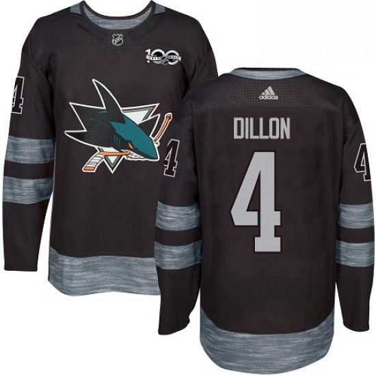 Mens Adidas San Jose Sharks 4 Brenden Dillon Authentic Black 1917 2017 100th Anniversary NHL Jersey