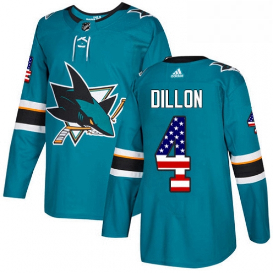 Mens Adidas San Jose Sharks 4 Brenden Dillon Authentic Teal Green USA Flag Fashion NHL Jersey