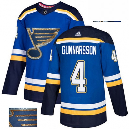 Mens Adidas St Louis Blues 4 Carl Gunnarsson Authentic Royal Blue Fashion Gold NHL Jersey