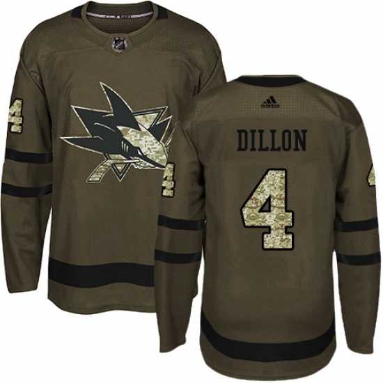 Mens Adidas San Jose Sharks 4 Brenden Dillon Premier Green Salute to Service NHL Jersey