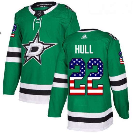 Youth Adidas Dallas Stars 22 Brett Hull Authentic Green USA Flag Fashion NHL Jersey