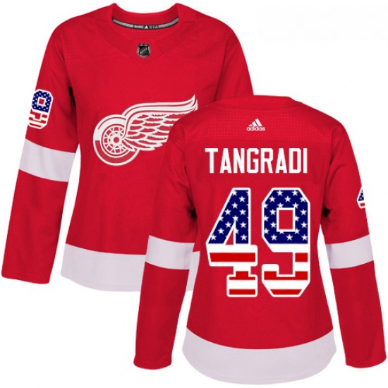 Womens Adidas Detroit Red Wings 49 Eric Tangradi Authentic Red USA Flag Fashion NHL Jersey