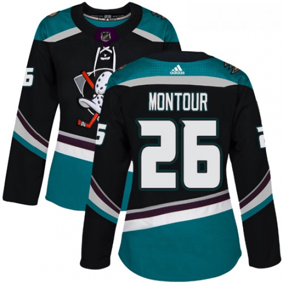 Womens Adidas Anaheim Ducks 26 Brandon Montour Authentic Black Teal Third NHL Jersey