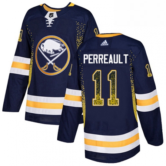 Mens Adidas Buffalo Sabres 11 Gilbert Perreault Authentic Navy Blue Drift Fashion NHL Jersey