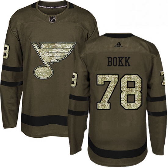 Mens Adidas St Louis Blues 78 Dominik Bokk Authentic Green Salute to Service NHL Jersey