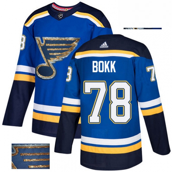 Mens Adidas St Louis Blues 78 Dominik Bokk Authentic Royal Blue Fashion Gold NHL Jersey