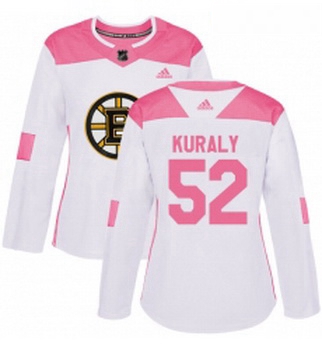 Womens Adidas Boston Bruins 52 Sean Kuraly Authentic WhitePink Fashion NHL Jersey