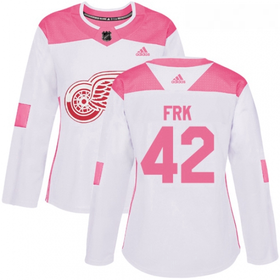 Womens Adidas Detroit Red Wings 42 Martin Frk Authentic WhitePink Fashion NHL Jersey