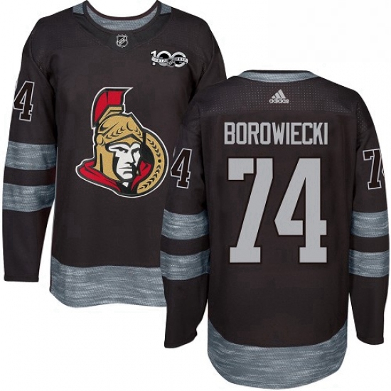 Mens Adidas Ottawa Senators 74 Mark Borowiecki Authentic Black 1917 2017 100th Anniversary NHL Jerse