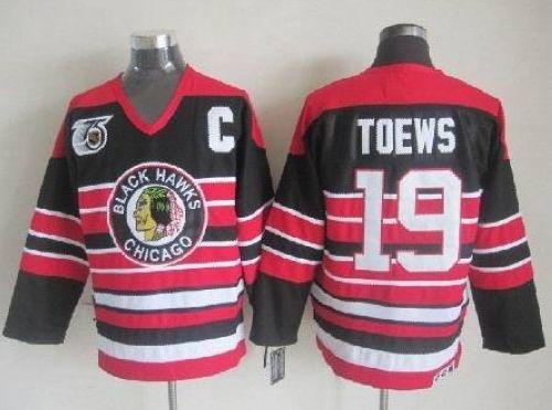 Blackhawks #19 Jonathan Toews Red Black 75TH CCM Stitched NHL Jersey