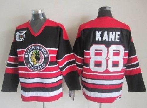 Blackhawks #88 Patrick Kane Red Black 75TH CCM Stitched NHL Jersey