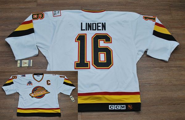 Canucks #16 Trevor Linden Stitched White CCM Throwback Vintage NHL Jersey