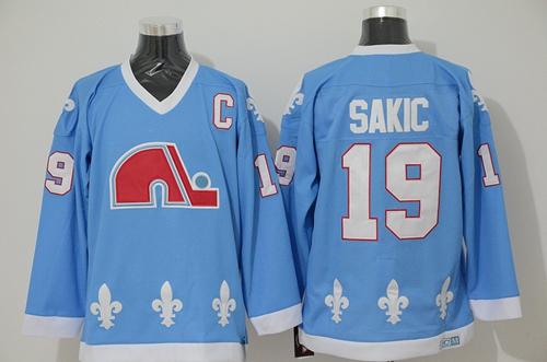 Nordiques #19 Joe Sakic Light Blue CCM Throwback Stitched NHL Jersey