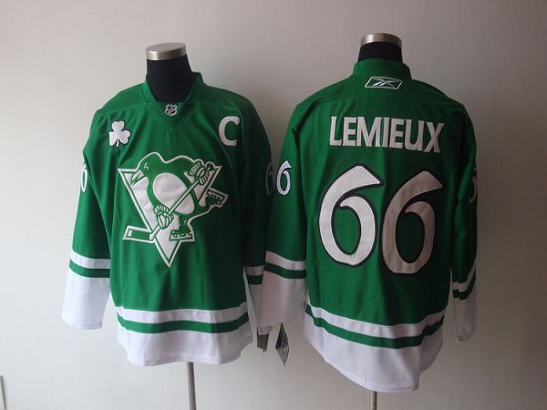 Penguins #66 Mario Lemieux Stitched Green St Patty Day NHL Jersey