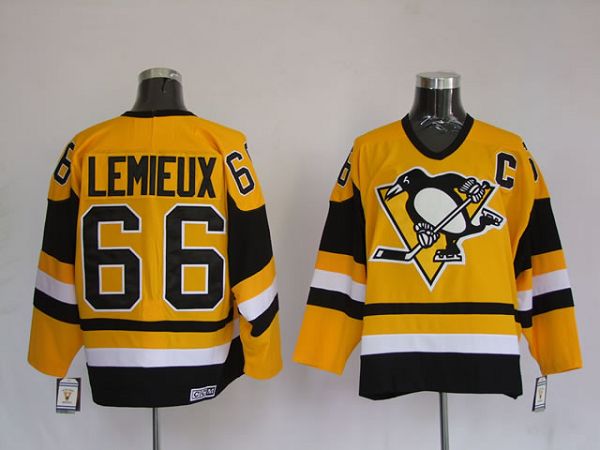 Penguins #66 Mario Lemieux Stitched Yellow Mitchell 26Ness NHL Jersey