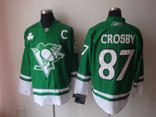 Penguins #87 Sidney Crosby Stitched Green St Patty Day NHL Jersey