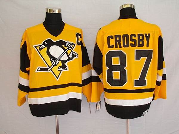 Penguins #87 Sidney Crosby Stitched Yellow Mitchell 26Ness NHL Jersey